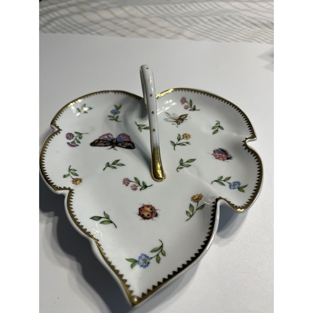 I Godinger Co 8" Primavera Leaf Flowers Butterflies Candy Trinket Dish Tray